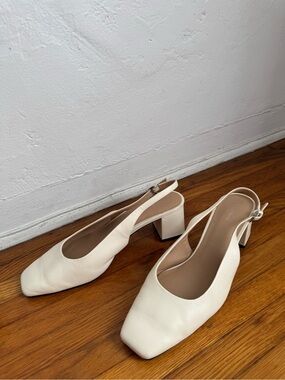 & Other Stories Cream Slingback Block Heel Pumps